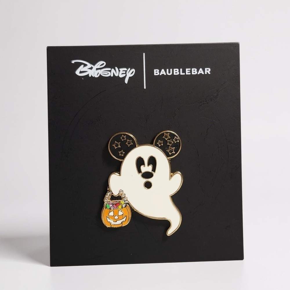 Disney BaubleBar Mickey Mouse Ghost Halloween‎ Pin Jeweled Pumpkin NIP 2024
